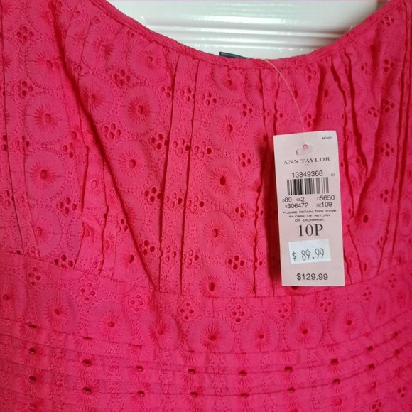 NWT HP⭐ Ann Taylor Petite Eyelet Lace Fuchsia Hot Pink Sundress Size 10P - Picture 6 of 7